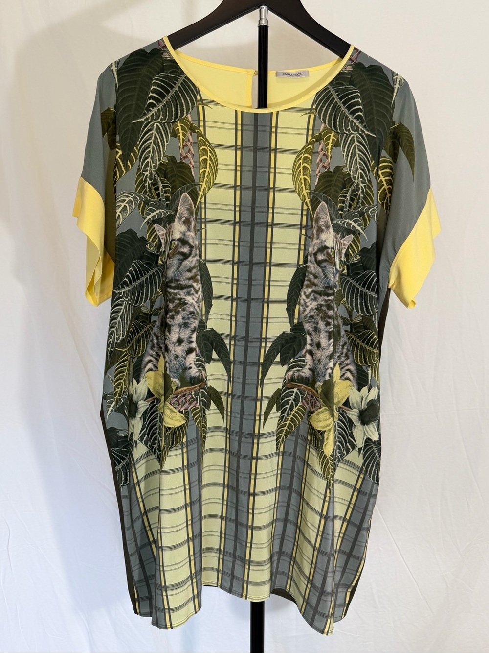 🐆🌿 Emma Cook 100% Silk Cat & Botanical Print Caftan Dress | Size 10